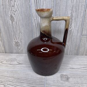 Vintage MCM Drip-Glaze Pitcher Jug Cruet Decorative Studio Pottery 9" Brown